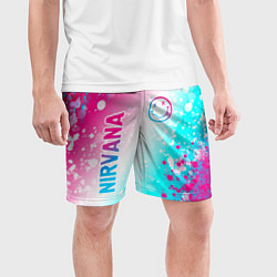 Шорты спортивные мужские Nirvana neon gradient style: надпись, символ, цвет: 3D-принт — фото 2