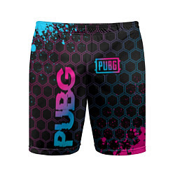 Шорты спортивные мужские PUBG - neon gradient: надпись, символ, цвет: 3D-принт