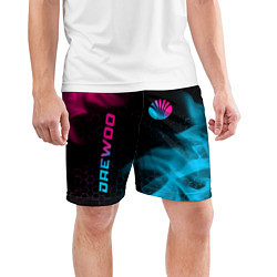Шорты спортивные мужские Daewoo - neon gradient: надпись, символ, цвет: 3D-принт — фото 2