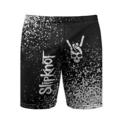 Шорты спортивные мужские Slipknot и рок символ на темном фоне, цвет: 3D-принт