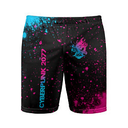 Мужские спортивные шорты Cyberpunk 2077 - neon gradient: надпись, символ
