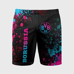 Шорты спортивные мужские Borussia - neon gradient: надпись, символ, цвет: 3D-принт