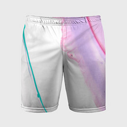Шорты спортивные мужские Розовые и зелёные краски и линии на белом фоне, цвет: 3D-принт