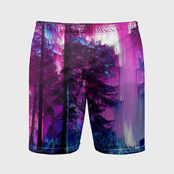 Шорты спортивные мужские Сиреневый лес - глитч, цвет: 3D-принт