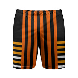 Шорты спортивные мужские Полосатый узор в красных оранжевых тонах на черном, цвет: 3D-принт