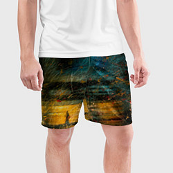 Шорты спортивные мужские Синие и жёлтые огни и царапины, цвет: 3D-принт — фото 2