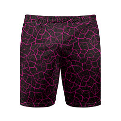 Мужские спортивные шорты Абстрактные розовые узоры в виде трещин на чёрном