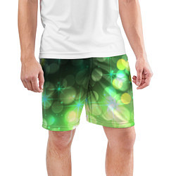 Шорты спортивные мужские Неоновый зеленый блеск и черный фон, цвет: 3D-принт — фото 2