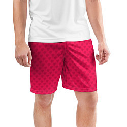 Шорты спортивные мужские Красный паттерн с мелкими сердечками, цвет: 3D-принт — фото 2