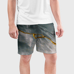 Шорты спортивные мужские Абстрактный серо-белый туман и золотая краска, цвет: 3D-принт — фото 2