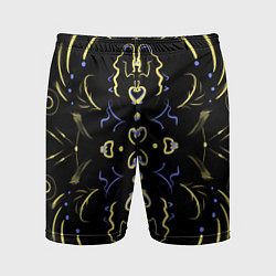 Шорты спортивные мужские Желто-синий узор на черном фоне, цвет: 3D-принт