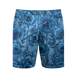 Шорты спортивные мужские Синие цветы, цвет: 3D-принт