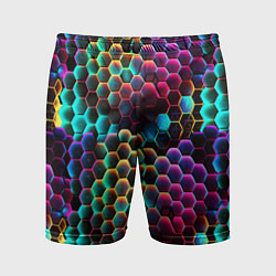 Шорты спортивные мужские Неон и соты, цвет: 3D-принт