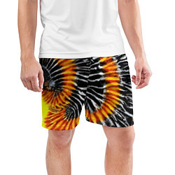Шорты спортивные мужские Tie dye - тай дай в черно белую полоску, цвет: 3D-принт — фото 2