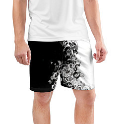 Шорты спортивные мужские Черно-белые цветы и колибри, цвет: 3D-принт — фото 2