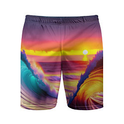 Шорты спортивные мужские Волны на закате, цвет: 3D-принт