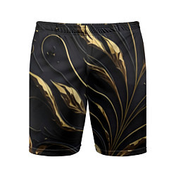 Шорты спортивные мужские Золотой орнамент на черном, цвет: 3D-принт