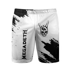 Мужские спортивные шорты Megadeth и рок символ на светлом фоне