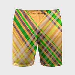 Шорты спортивные мужские Желто-зеленый геометрический ассиметричный узор, цвет: 3D-принт