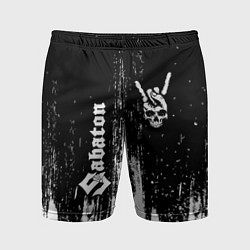Мужские спортивные шорты Sabaton и рок символ на темном фоне