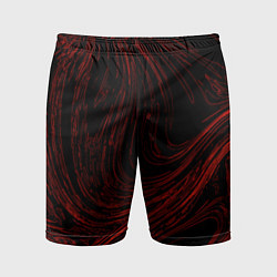 Шорты спортивные мужские Абстракция красные кривые линии на черном, цвет: 3D-принт