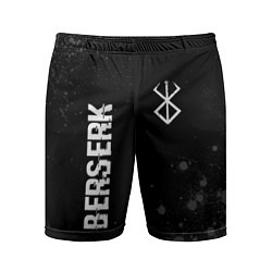Мужские спортивные шорты Berserk glitch на темном фоне: надпись, символ
