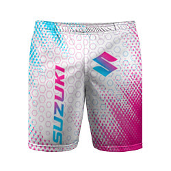 Мужские спортивные шорты Suzuki neon gradient style: надпись, символ
