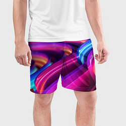 Шорты спортивные мужские Неоновые абстрактные волны, цвет: 3D-принт — фото 2