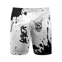 Мужские спортивные шорты Slayer и рок символ на светлом фоне