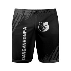Мужские спортивные шорты Danganronpa glitch на темном фоне: надпись, символ