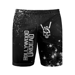Мужские спортивные шорты Hollywood Undead и рок символ на темном фоне
