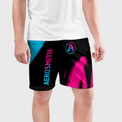 Шорты спортивные мужские Aerosmith - neon gradient: надпись, символ, цвет: 3D-принт — фото 2