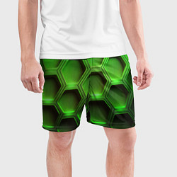 Шорты спортивные мужские Объемные зеленые соты, цвет: 3D-принт — фото 2