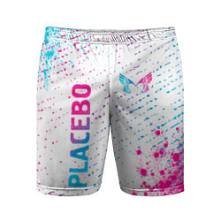 Мужские спортивные шорты Placebo neon gradient style: надпись, символ