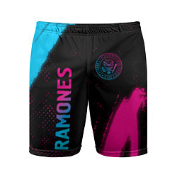 Мужские спортивные шорты Ramones - neon gradient: надпись, символ