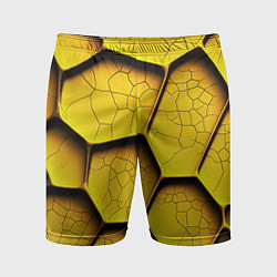 Шорты спортивные мужские Желтые шестиугольники с трещинами - объемная текст, цвет: 3D-принт