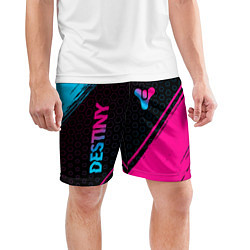 Шорты спортивные мужские Destiny - neon gradient: надпись, символ, цвет: 3D-принт — фото 2
