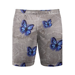 Мужские спортивные шорты Газетные обрывки и синие бабочки