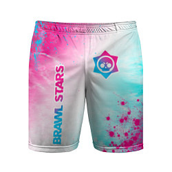 Мужские спортивные шорты Brawl Stars neon gradient style: надпись, символ
