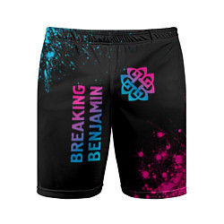 Мужские спортивные шорты Breaking Benjamin - neon gradient: надпись, символ