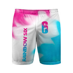 Мужские спортивные шорты Rainbow Six neon gradient style: надпись, символ