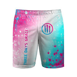 Мужские спортивные шорты Three Days Grace neon gradient style: надпись, сим