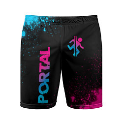 Мужские спортивные шорты Portal - neon gradient: надпись, символ