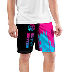 Шорты спортивные мужские Breaking Benjamin - neon gradient: по-вертикали, цвет: 3D-принт — фото 2