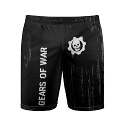 Мужские спортивные шорты Gears of War glitch на темном фоне: надпись, симво