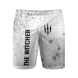 Мужские спортивные шорты The Witcher glitch на светлом фоне: надпись, симво
