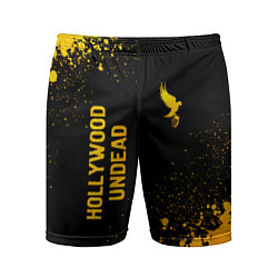Шорты спортивные мужские Hollywood Undead - gold gradient: надпись, символ, цвет: 3D-принт