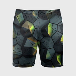 Мужские спортивные шорты Черная текстура с зелеными камнями