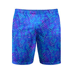 Шорты спортивные мужские Синие неоновые листья, цвет: 3D-принт