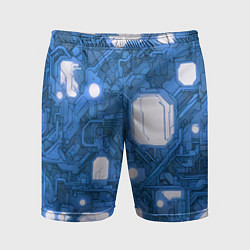 Мужские спортивные шорты Синие кибернетические схемы неон